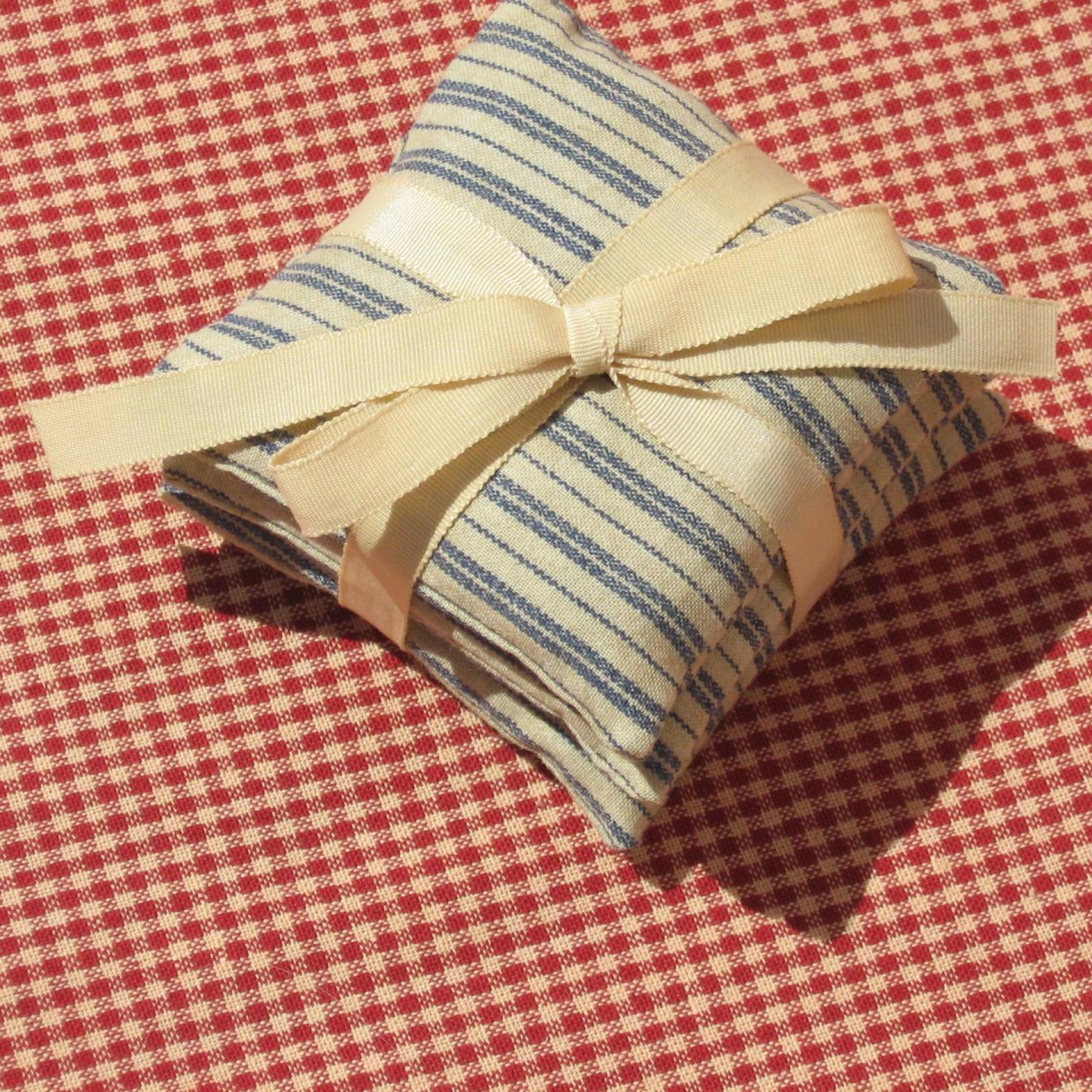 Handmade Lavender Sachets, Set of 3, Vintage Style Blue & Tan Ticking Stripe Cotton Print, Gift for Her, 3 x 3 Inch Scented Mini Fabric Bags