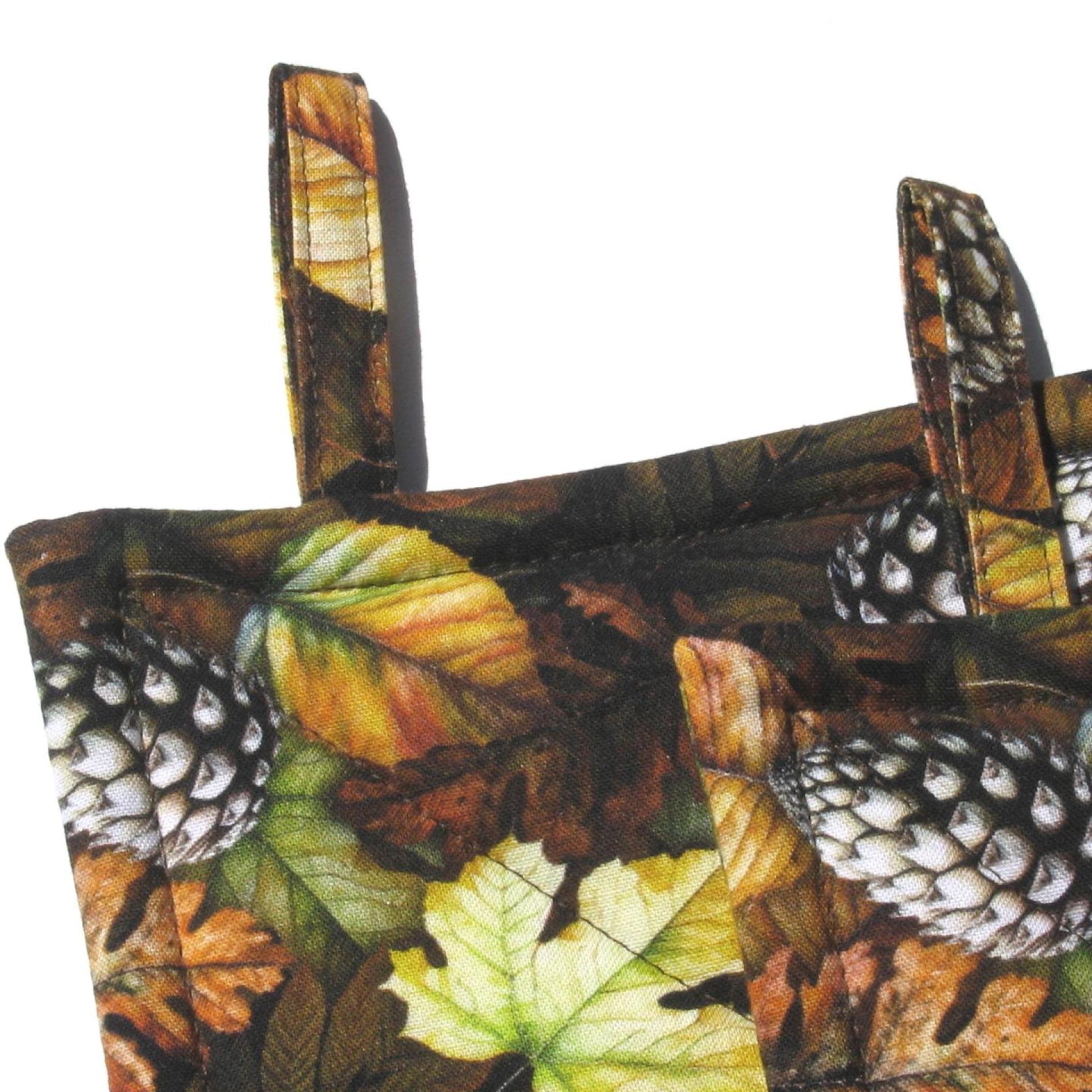 Autumn Woodland Potholders, Leaves and Pinecones Quilted Hot Pads, Rustic Farmhouse Décor, USA Hand Crafted Housewarming or Hostess Gift