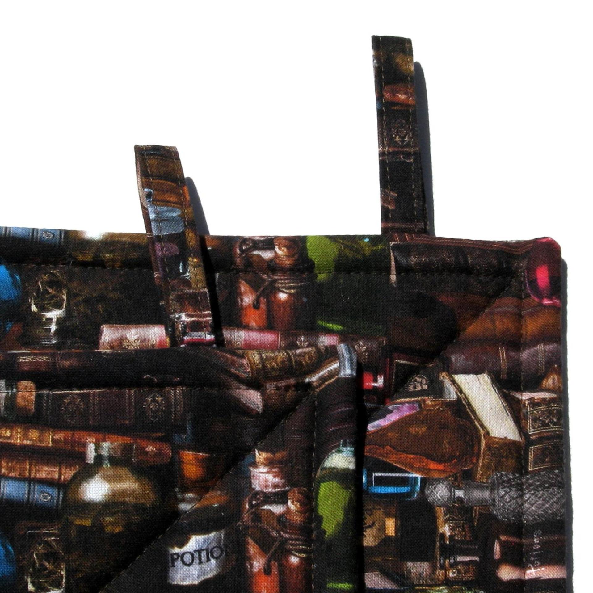 Spooky Library Potholders, Antique Books & Bottles Quilted Hot Pads, USA Hand Crafted Gift for Halloween, Librarian Gift