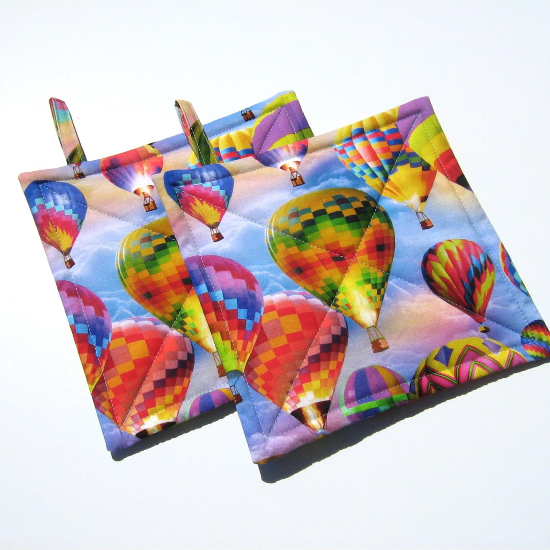Hot Air Balloon Potholders, Blue Sky, Clouds & Balloons Hot Pads, American Made Hand Crafted Hostess, Housewarming Gift, PATTERN WILL VARY!