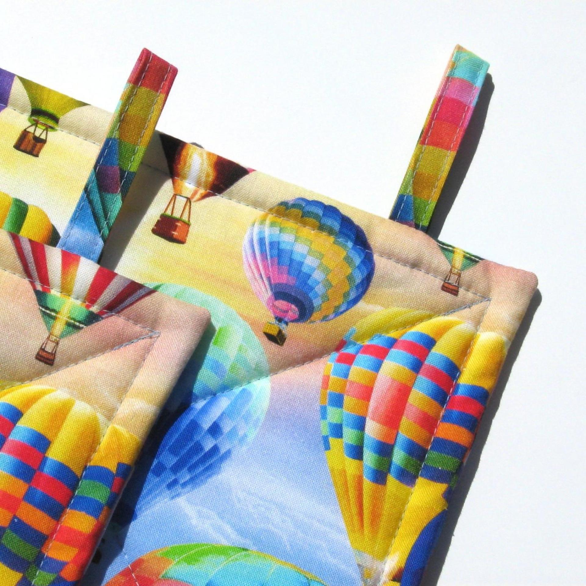Hot Air Balloon Potholders, Blue Sky, Clouds & Balloons Hot Pads, American Made Hand Crafted Hostess, Housewarming Gift, PATTERN WILL VARY!