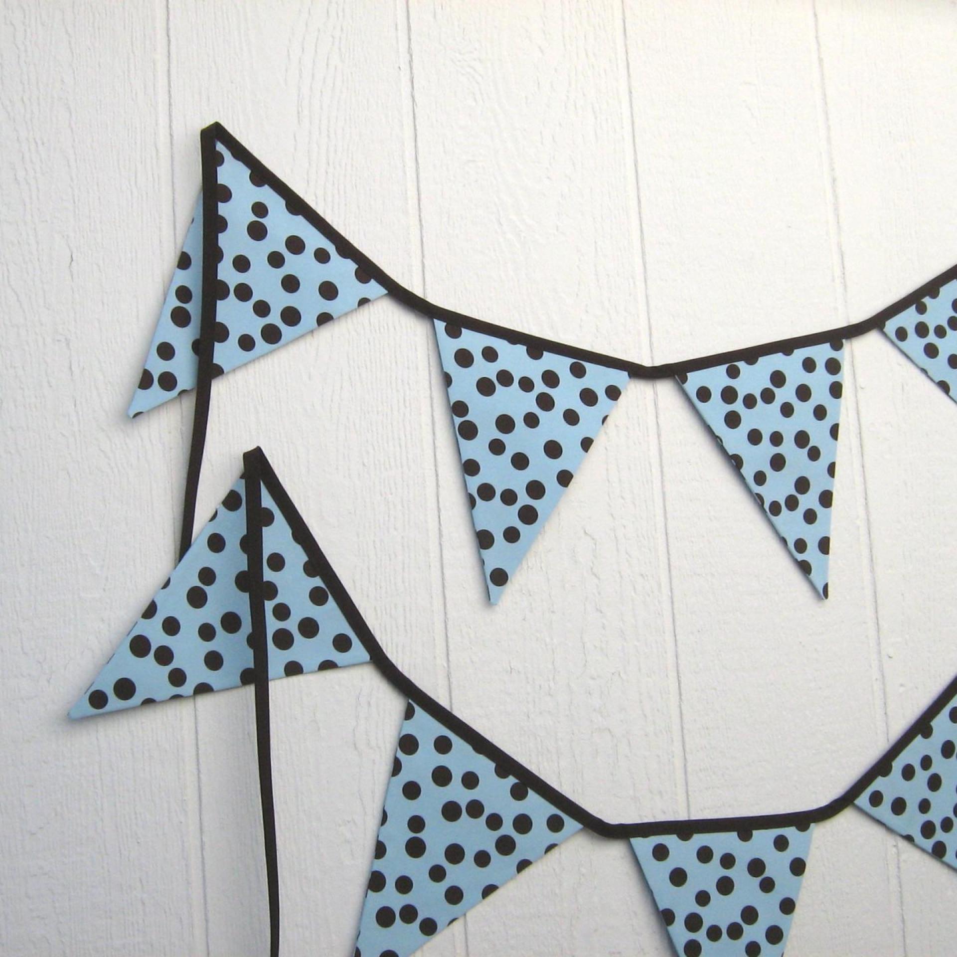 Blue Baby Shower Garland, Gender Reveal Party Décor with Polka Dots, Light Blue & Brown Bunting or Mantel Banner, Baby Nursery Decoration