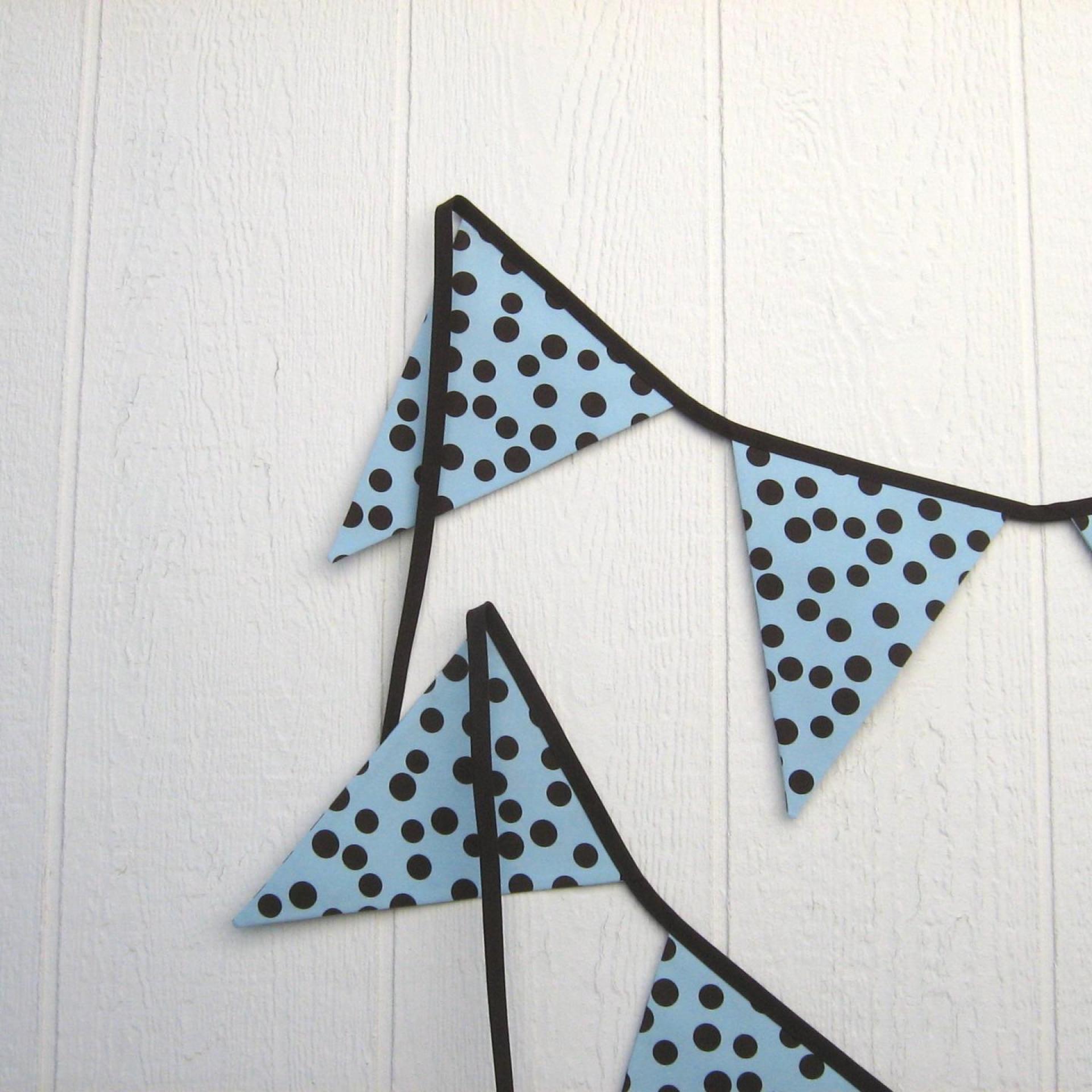 Blue Baby Shower Garland, Gender Reveal Party Décor with Polka Dots, Light Blue & Brown Bunting or Mantel Banner, Baby Nursery Decoration