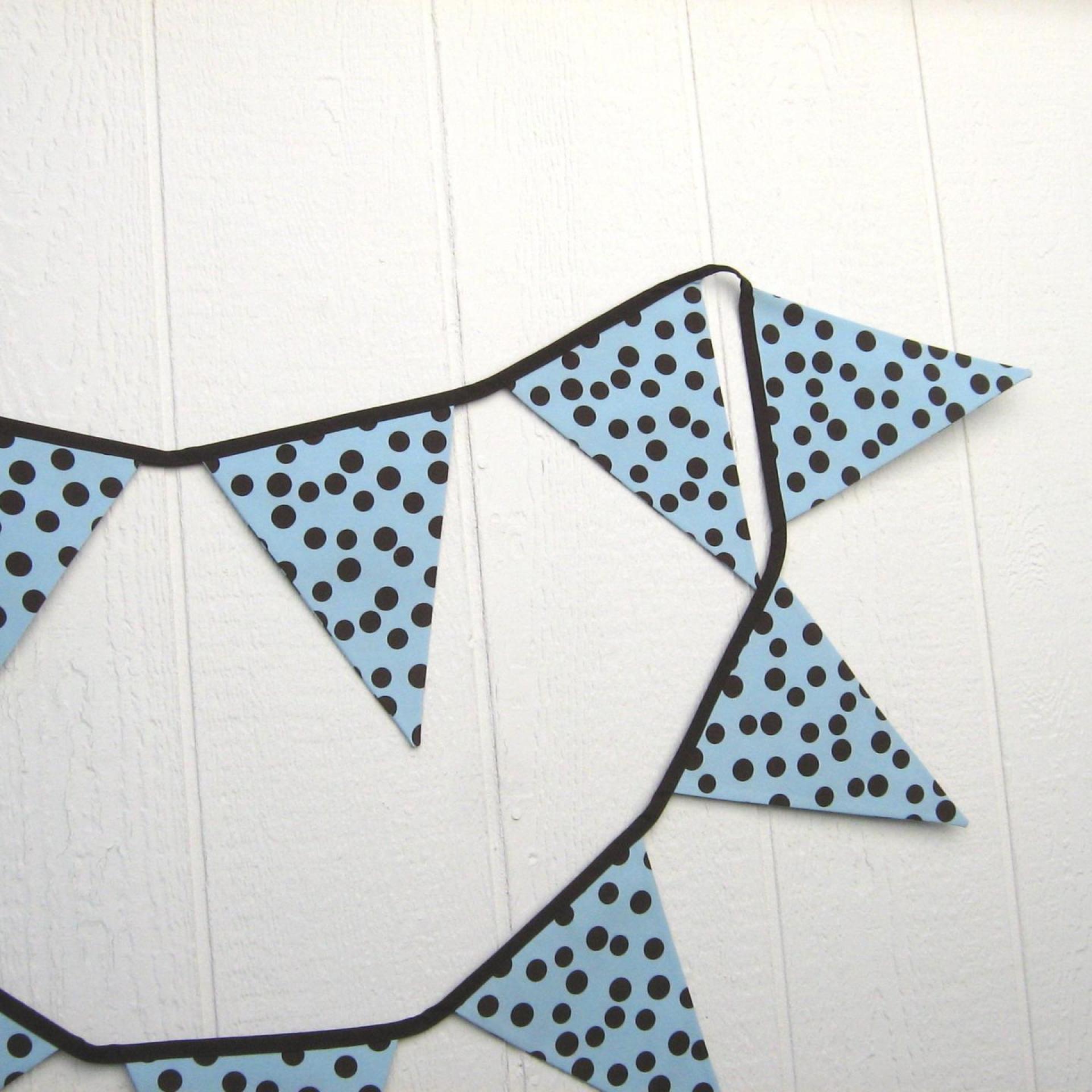 Blue Baby Shower Garland, Gender Reveal Party Décor with Polka Dots, Light Blue & Brown Bunting or Mantel Banner, Baby Nursery Decoration