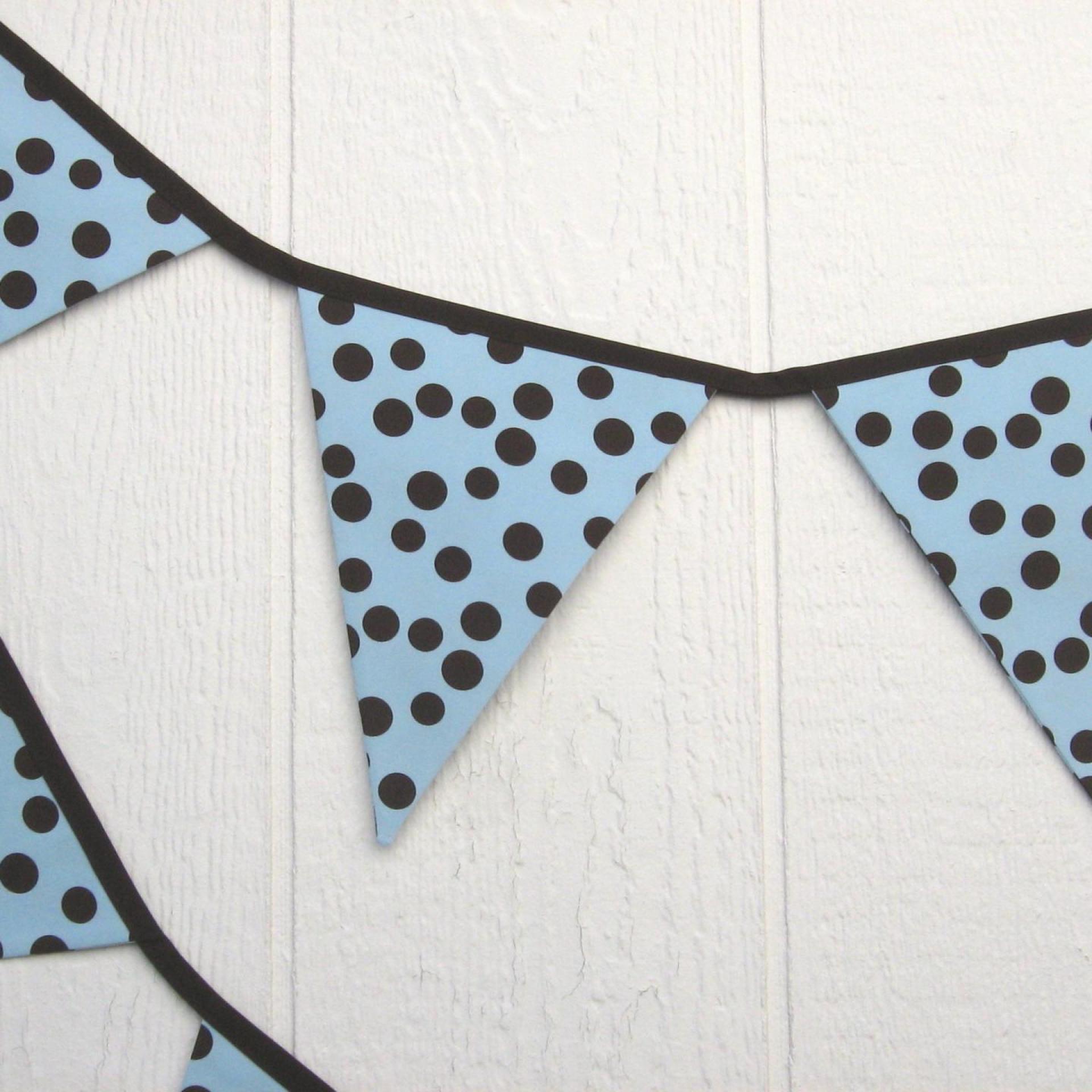 Blue Baby Shower Garland, Gender Reveal Party Décor with Polka Dots, Light Blue & Brown Bunting or Mantel Banner, Baby Nursery Decoration