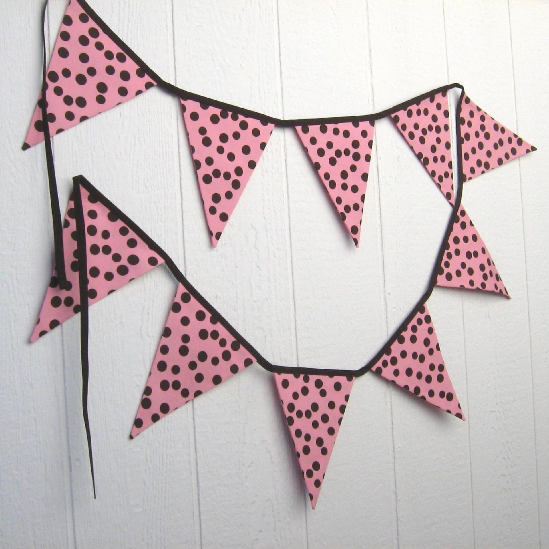 Pink Baby Shower Garland, Gender Reveal Party Décor with Polka Dots, Pink & Brown Bunting or Mantel Banner, Baby Nursery Decoration