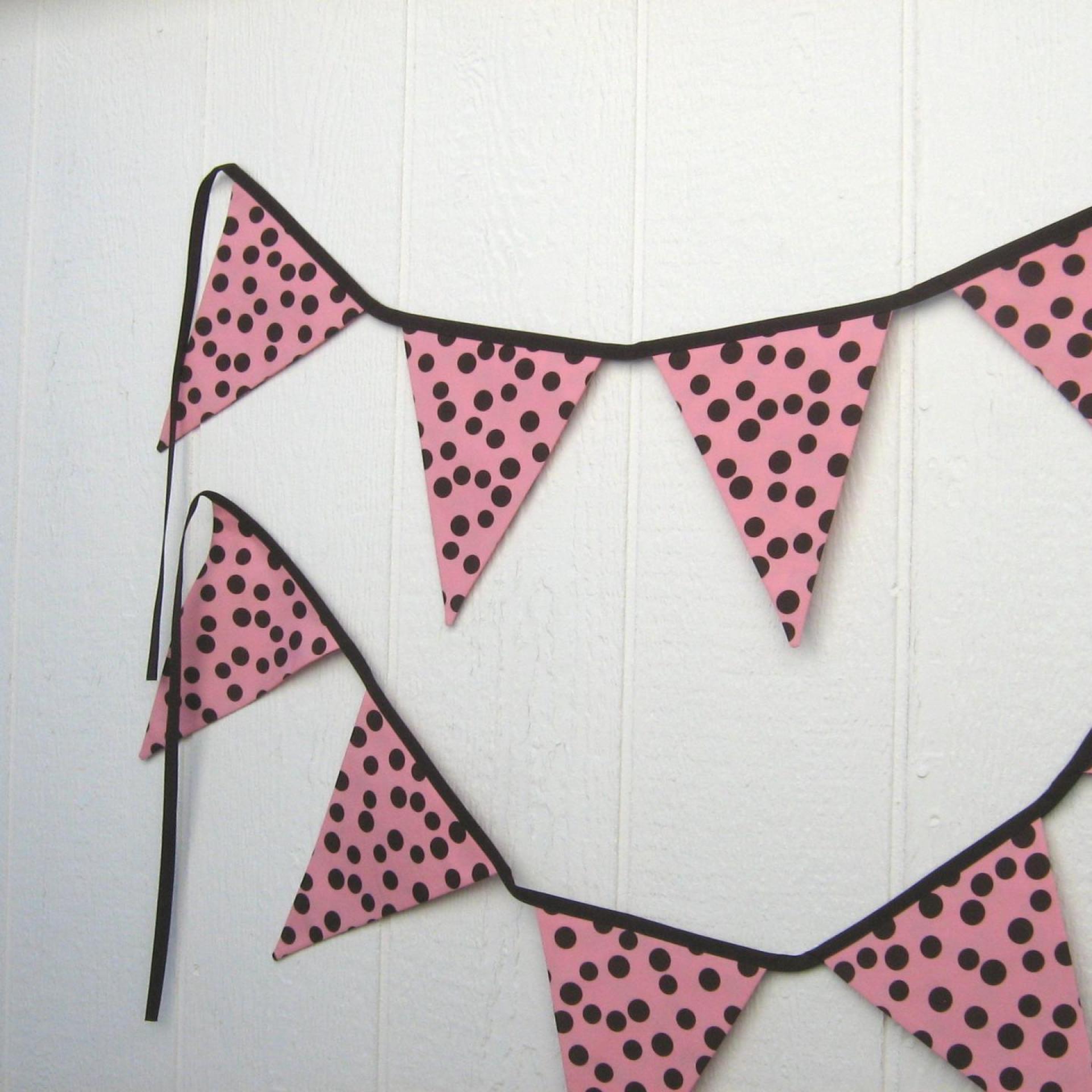 Pink Baby Shower Garland, Gender Reveal Party Décor with Polka Dots, Pink & Brown Bunting or Mantel Banner, Baby Nursery Decoration