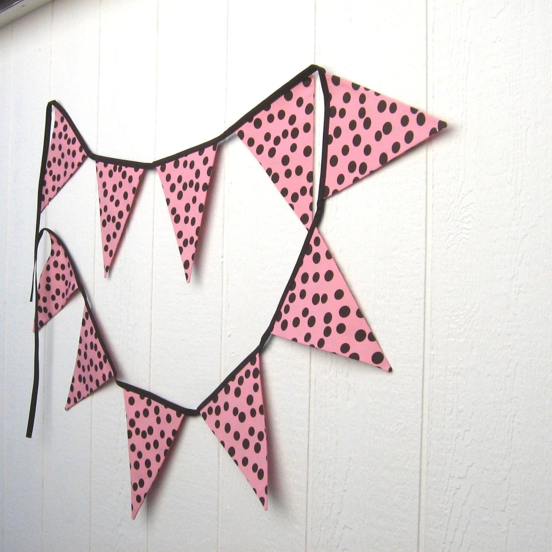 Pink Baby Shower Garland, Gender Reveal Party Décor with Polka Dots, Pink & Brown Bunting or Mantel Banner, Baby Nursery Decoration
