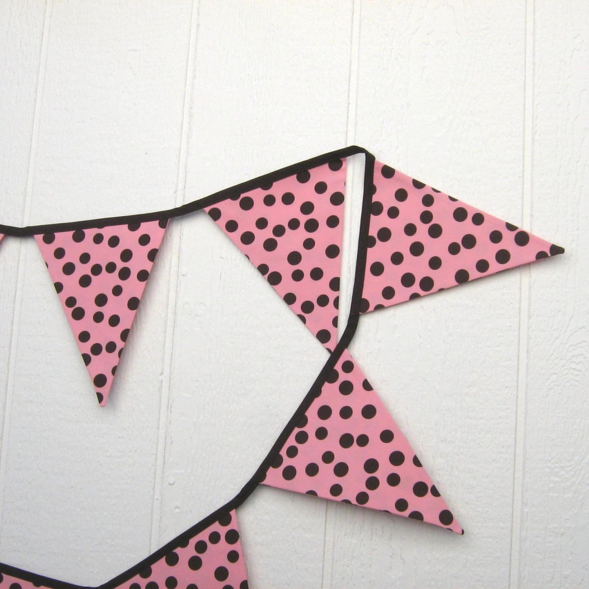 Pink Baby Shower Garland, Gender Reveal Party Décor with Polka Dots, Pink & Brown Bunting or Mantel Banner, Baby Nursery Decoration
