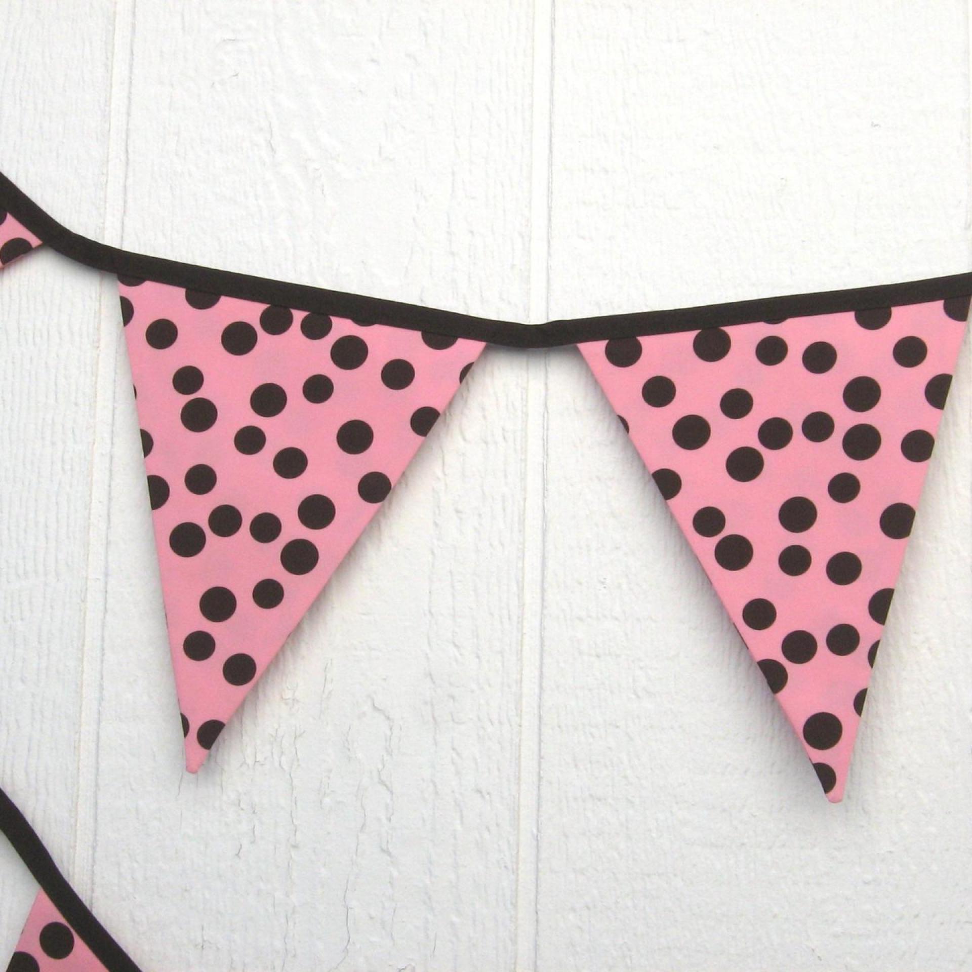 Pink Baby Shower Garland, Gender Reveal Party Décor with Polka Dots, Pink & Brown Bunting or Mantel Banner, Baby Nursery Decoration