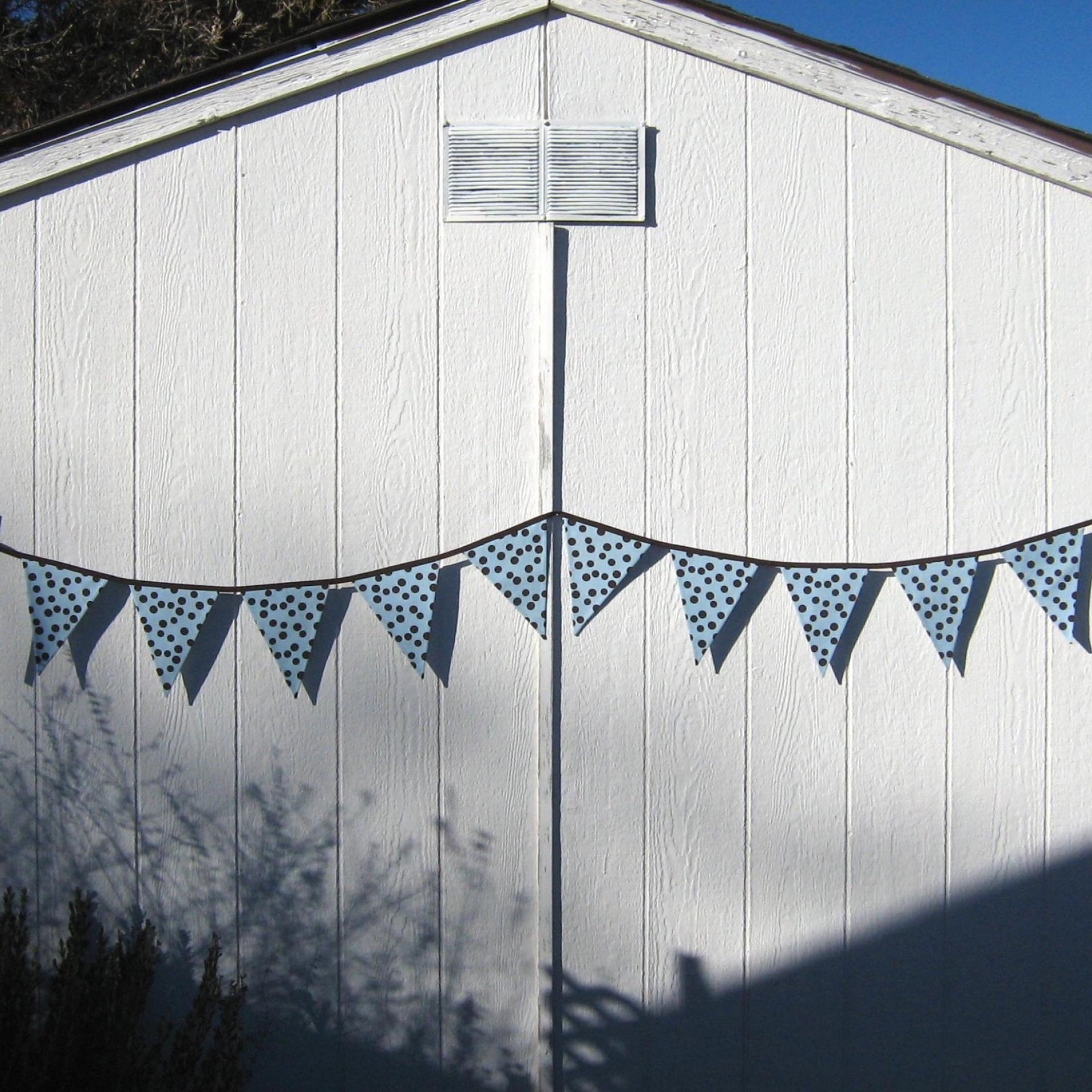 Blue Baby Shower Garland, Gender Reveal Party Décor with Polka Dots, Light Blue & Brown Bunting or Mantel Banner, Baby Nursery Decoration