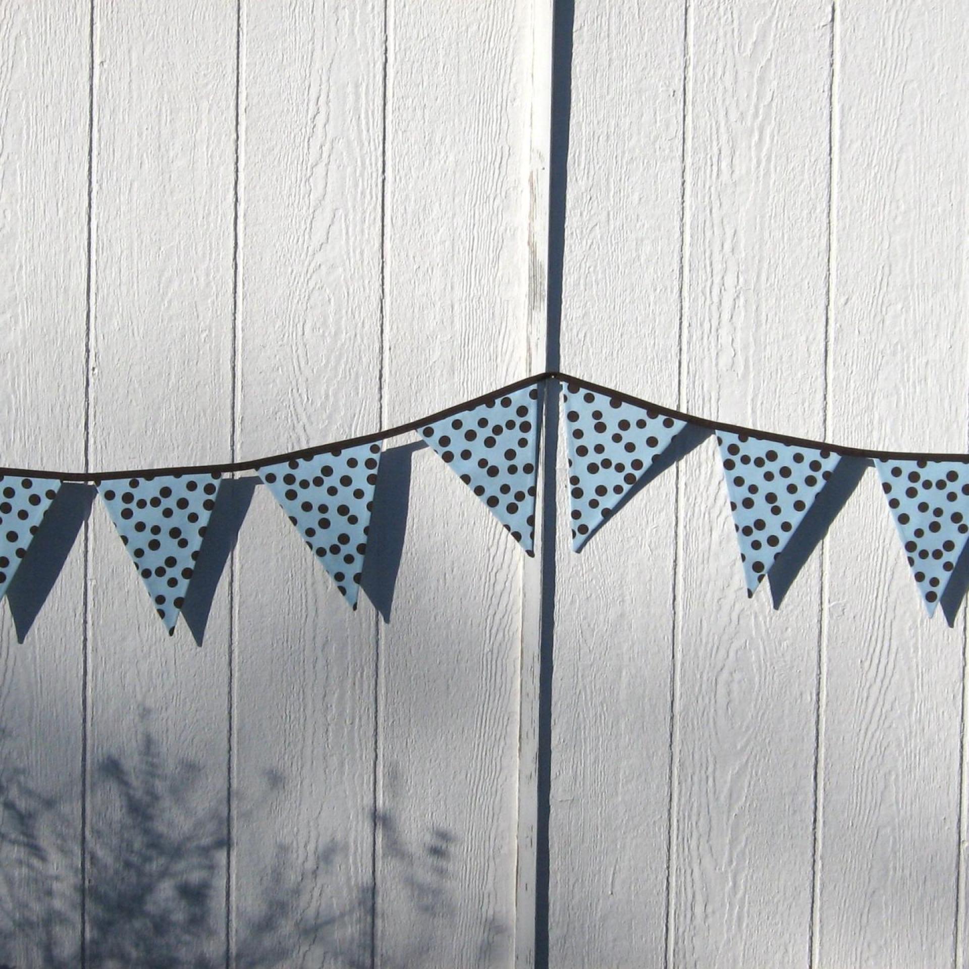 Blue Baby Shower Garland, Gender Reveal Party Décor with Polka Dots, Light Blue & Brown Bunting or Mantel Banner, Baby Nursery Decoration