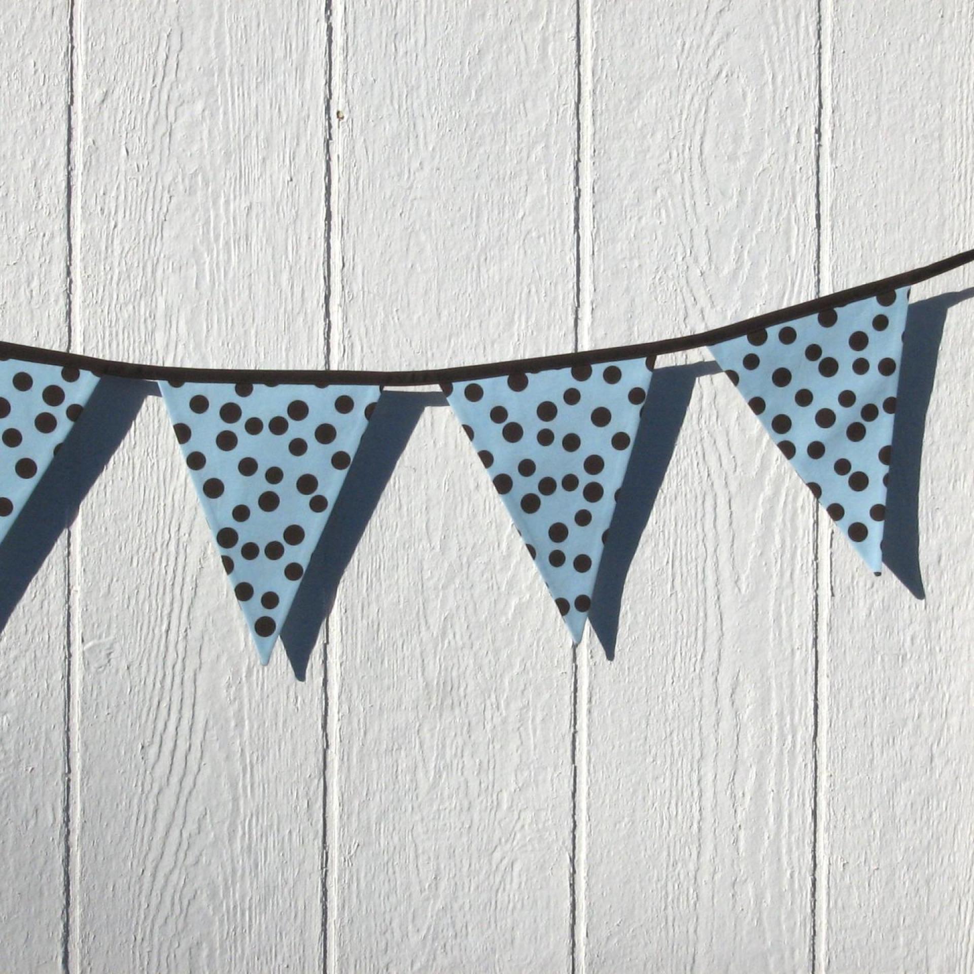Blue Baby Shower Garland, Gender Reveal Party Décor with Polka Dots, Light Blue & Brown Bunting or Mantel Banner, Baby Nursery Decoration