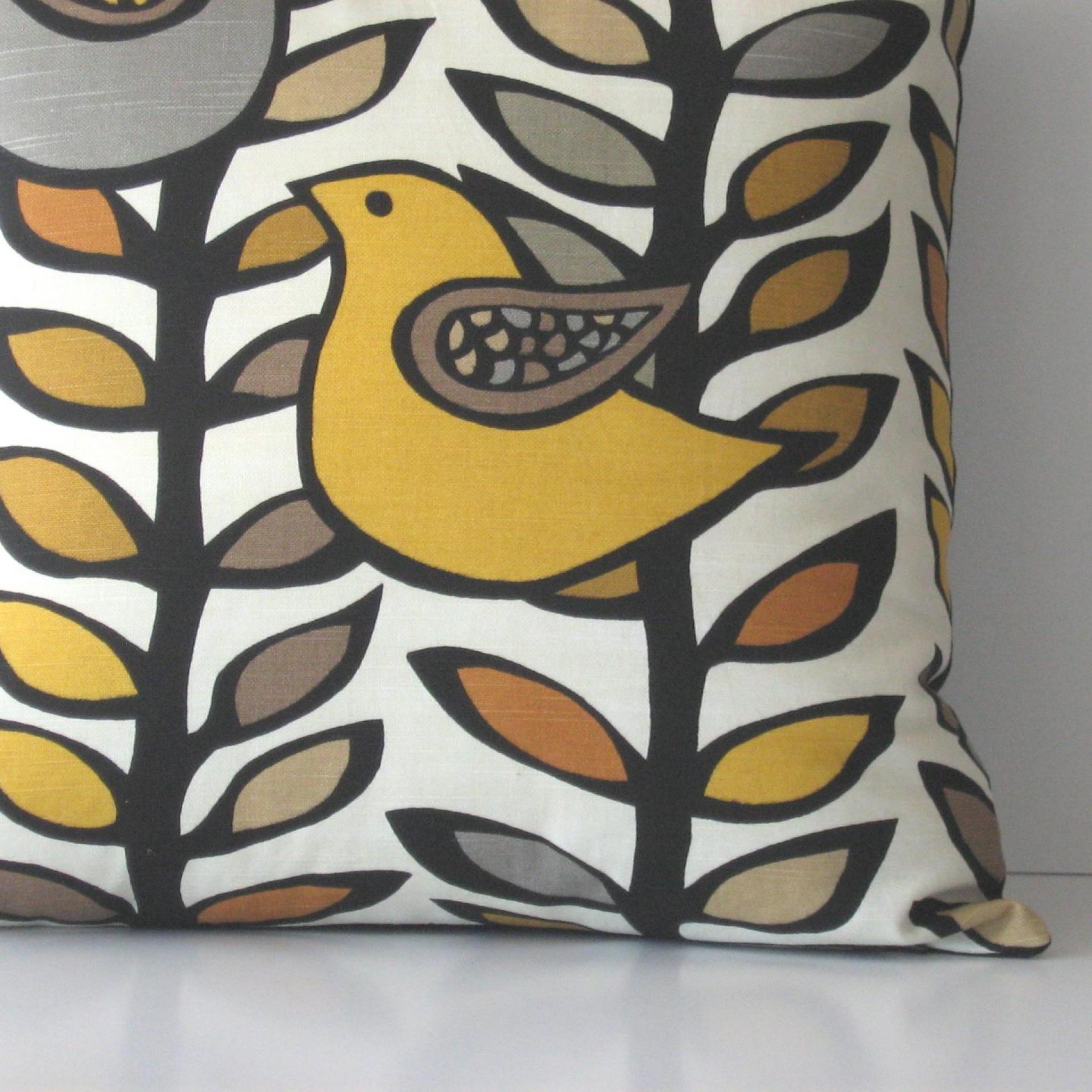 Mod Birds Pillow Cover in White, Gold, Grey, Black Linen Cotton Blend, KAS Designer Print, 19 x 19 Inches