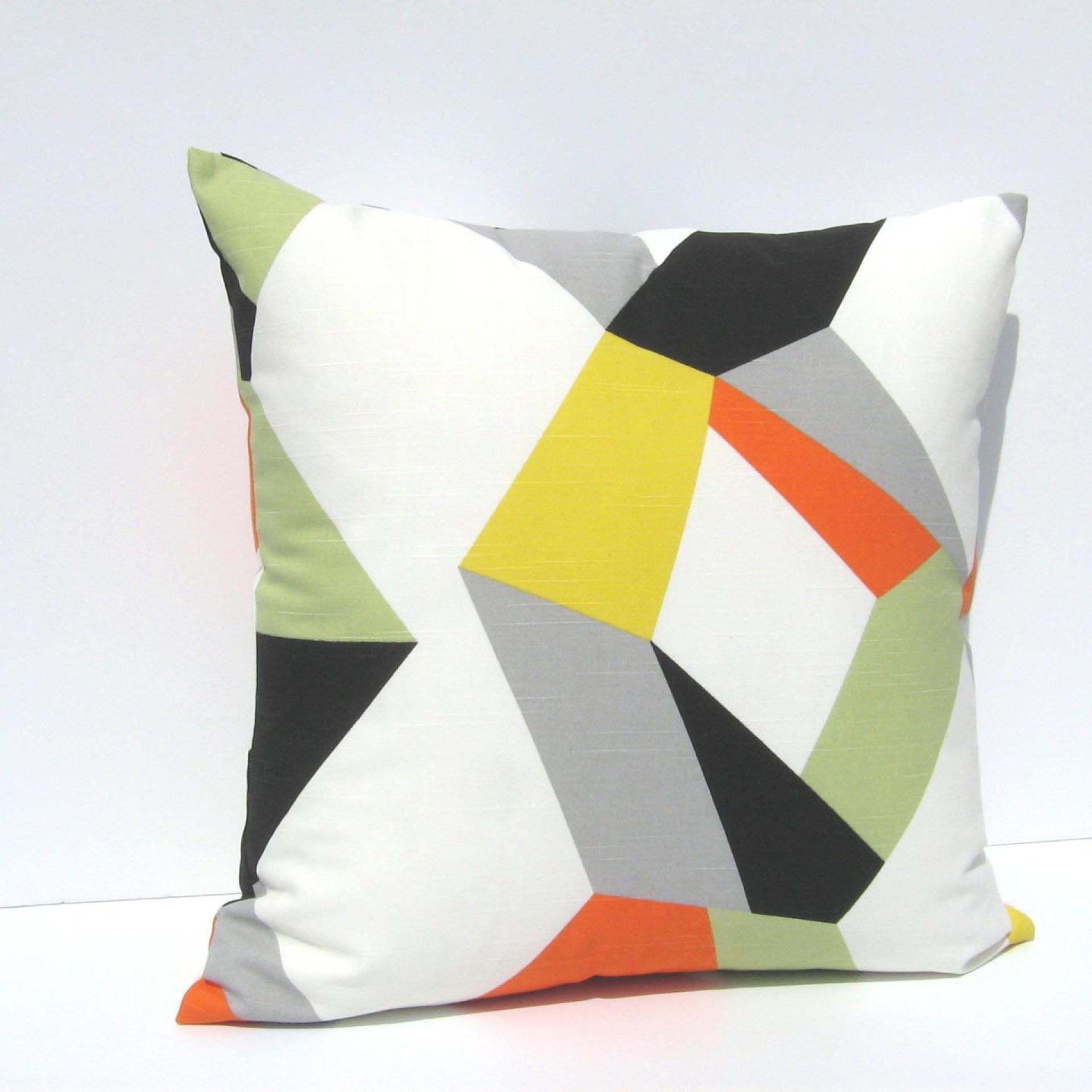 MCM Style Pillow Cover, Retro 50s Geometric Home Décor in Yellow, Green, Orange, Gray, Black, White Linen, 21 x 21