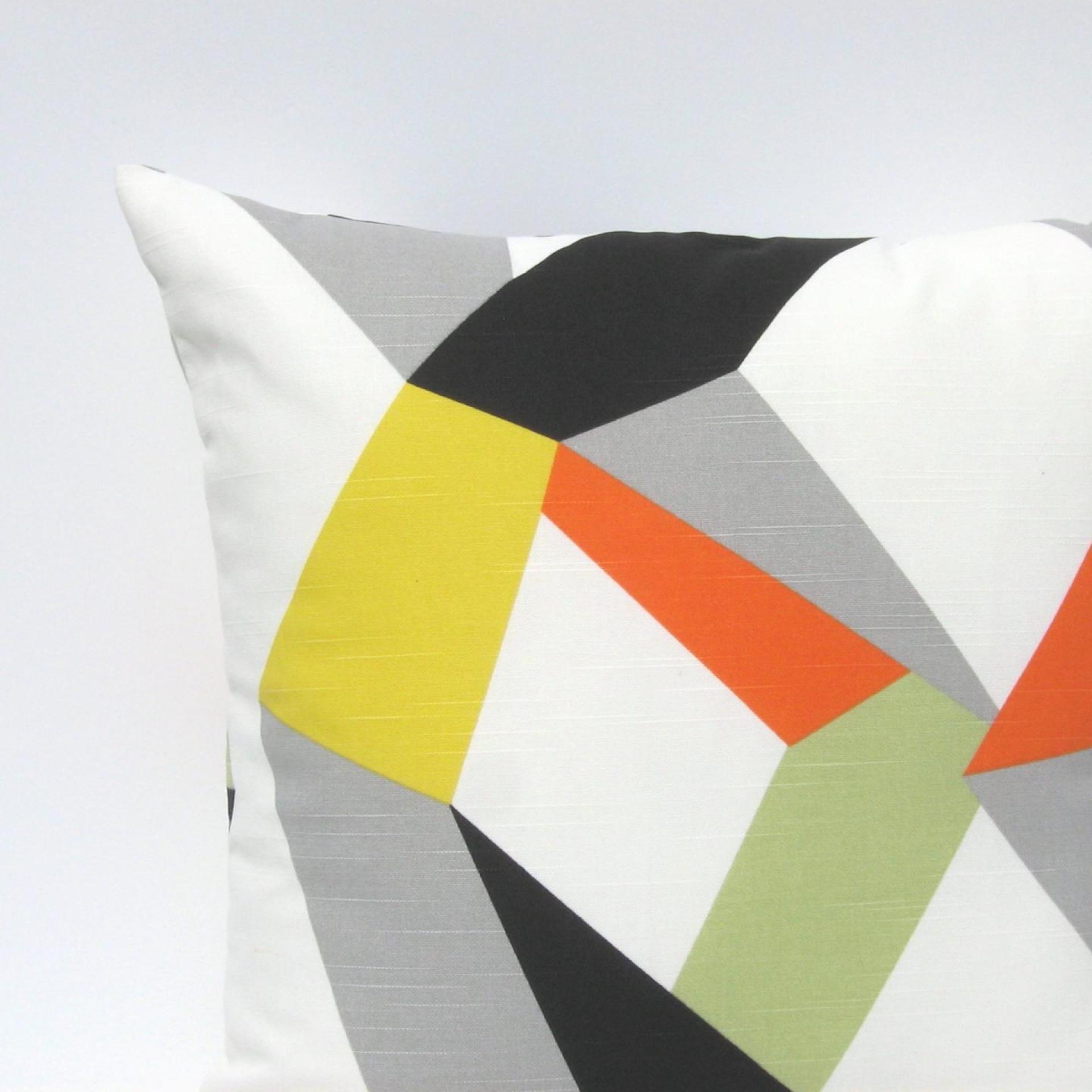 MCM Style Pillow Cover, Retro 50s Geometric Home Décor in Yellow, Green, Orange, Gray, Black, White Linen, 21 x 21