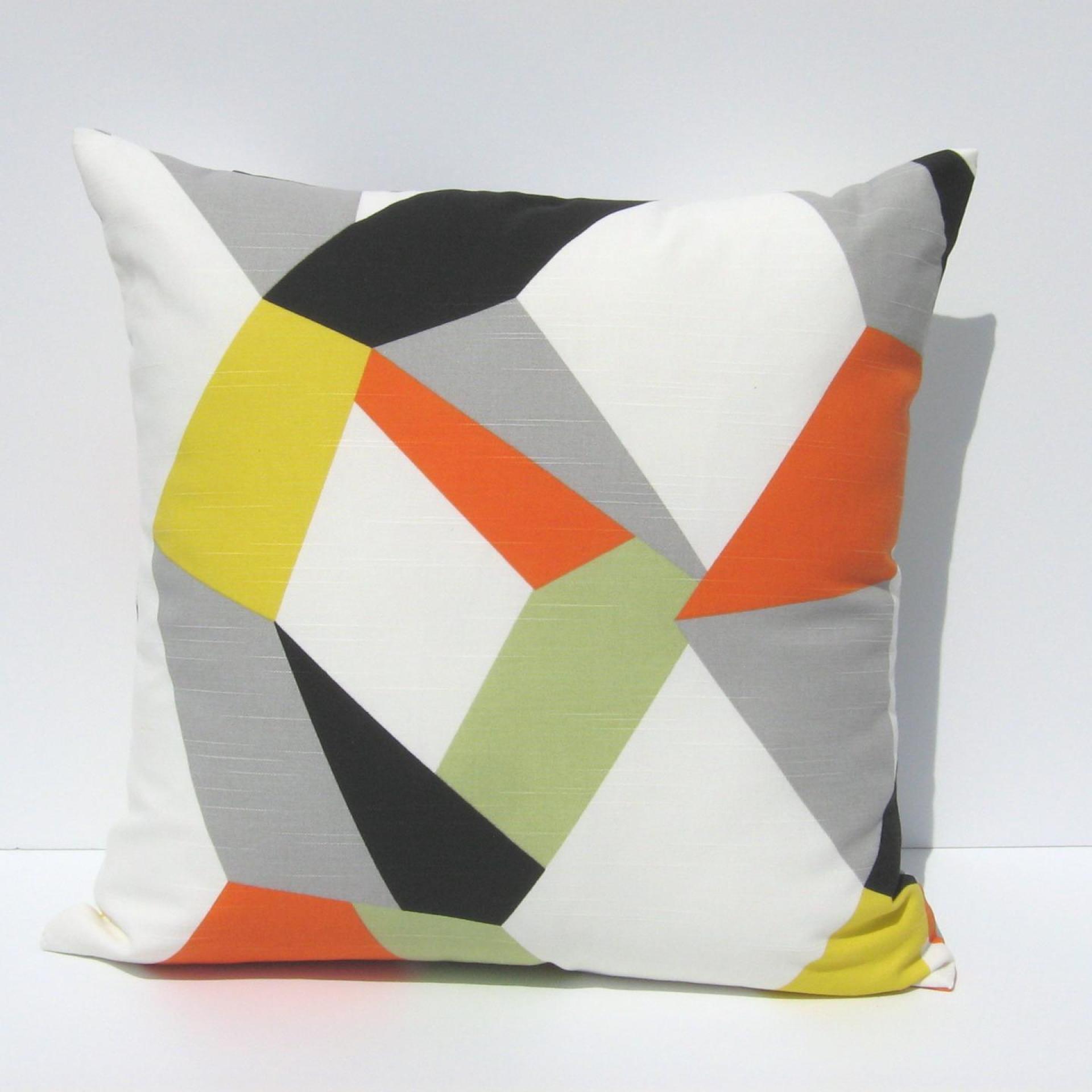 MCM Style Pillow Cover, Retro 50s Geometric Home Décor in Yellow, Green, Orange, Gray, Black, White Linen, 21 x 21