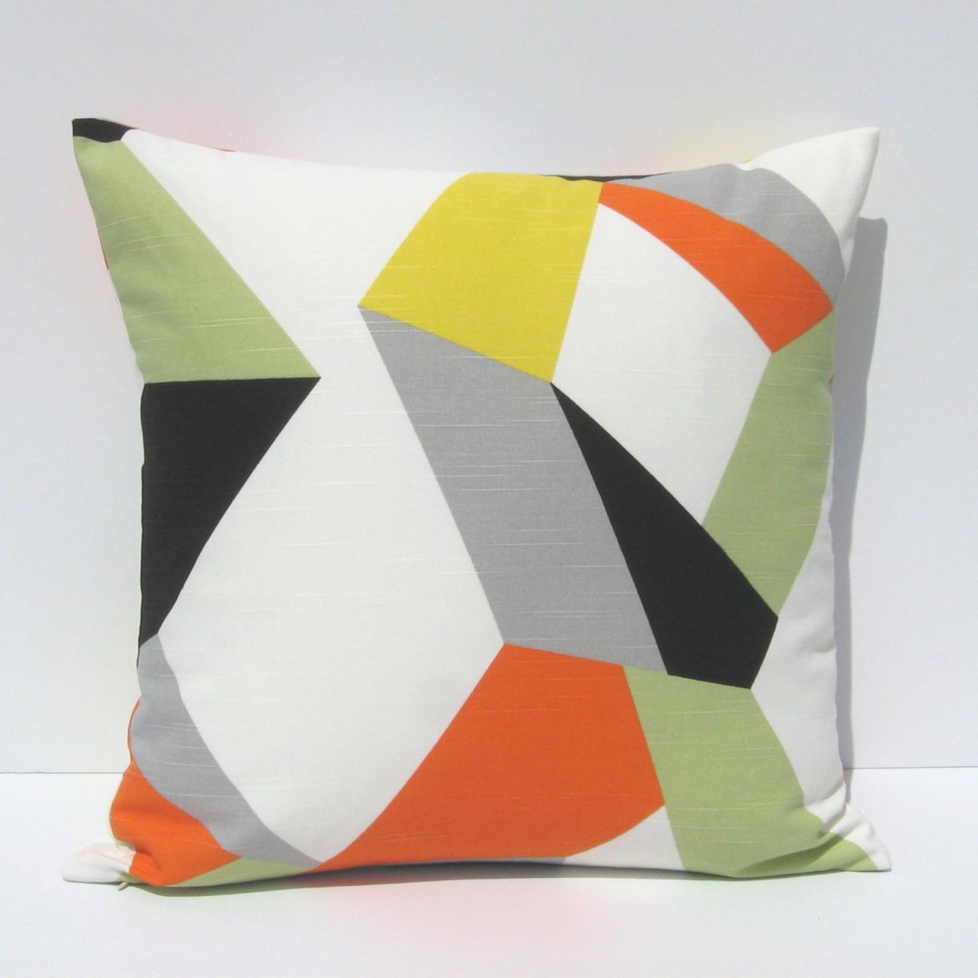 MCM Style Pillow Cover, Retro 50s Geometric Home Décor in Yellow, Green, Orange, Gray, Black, White Linen, 19 x 19