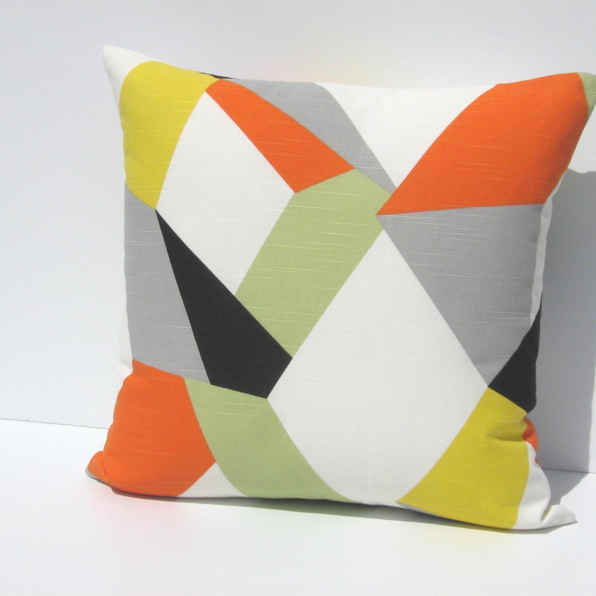 MCM Style Pillow Cover, Retro 50s Geometric Home Décor in Yellow, Green, Orange, Gray, Black, White Linen, 19 x 19