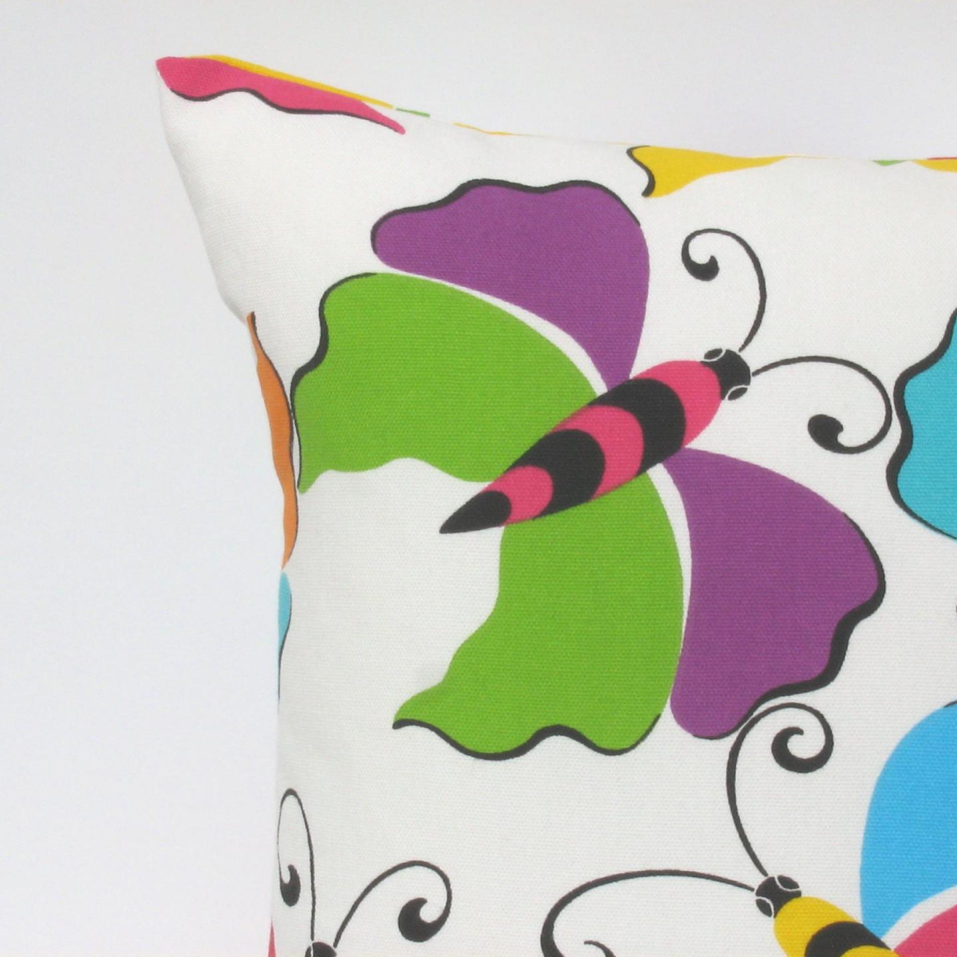 Butterfly Pillow Cover, Kids' Pop-Art Room Décor, Pink, Yellow, Turquoise, Green, Purple Butterflies, ~17x17 Pillow Cover, USA Handmade 