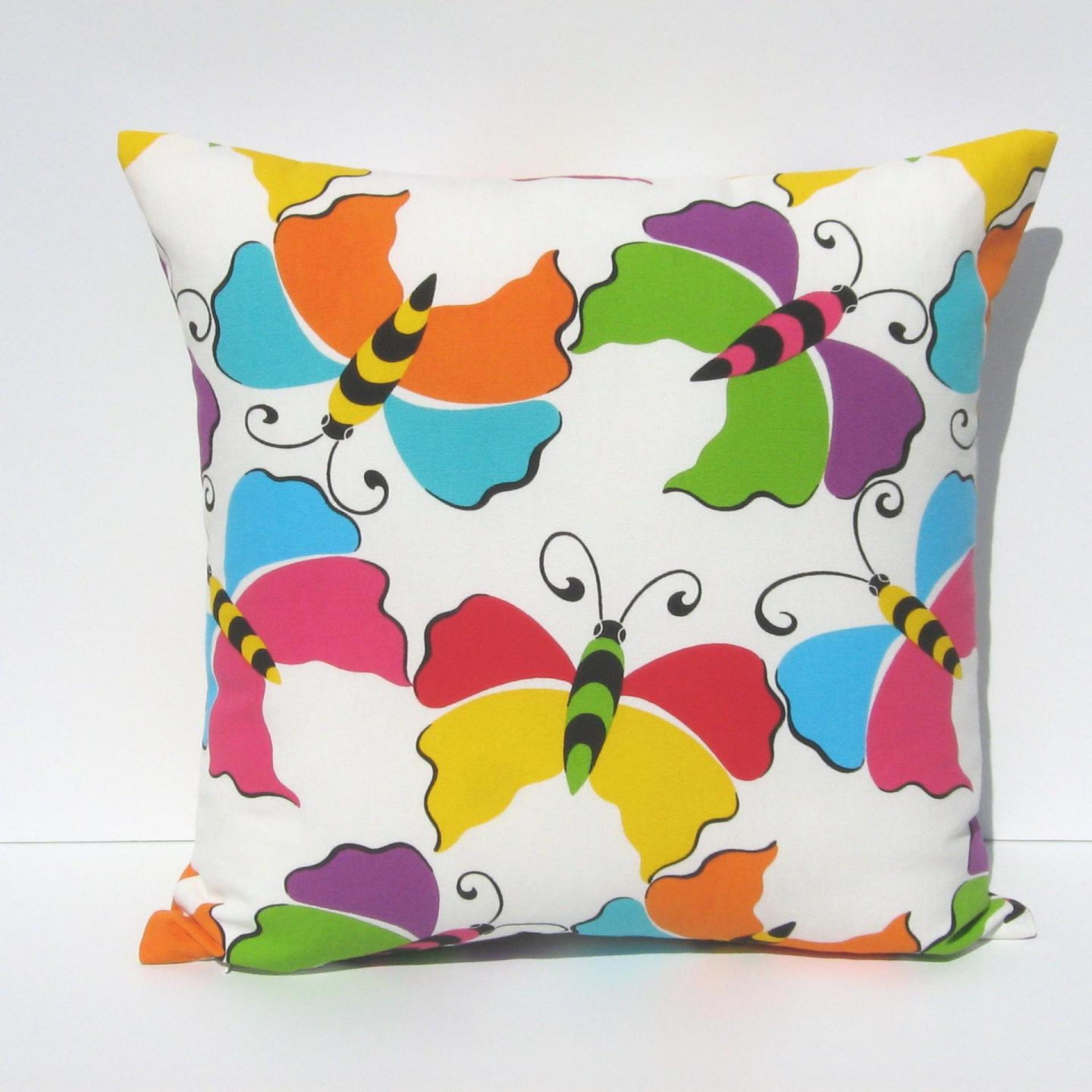 Butterfly Pillow Cover, Kids' Pop-Art Room Décor, Pink, Yellow, Turquoise, Green, Purple Butterflies, ~17x17 Pillow Cover, USA Handmade 