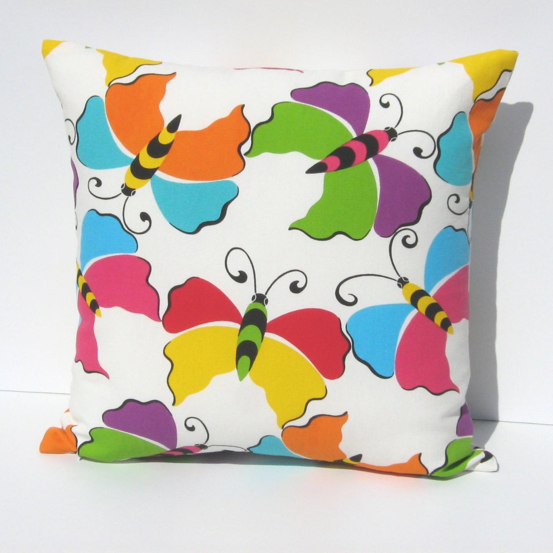Butterfly Pillow Cover, Kids' Pop-Art Room Décor, Pink, Yellow, Turquoise, Green, Purple Butterflies, ~17x17 Pillow Cover, USA Handmade 