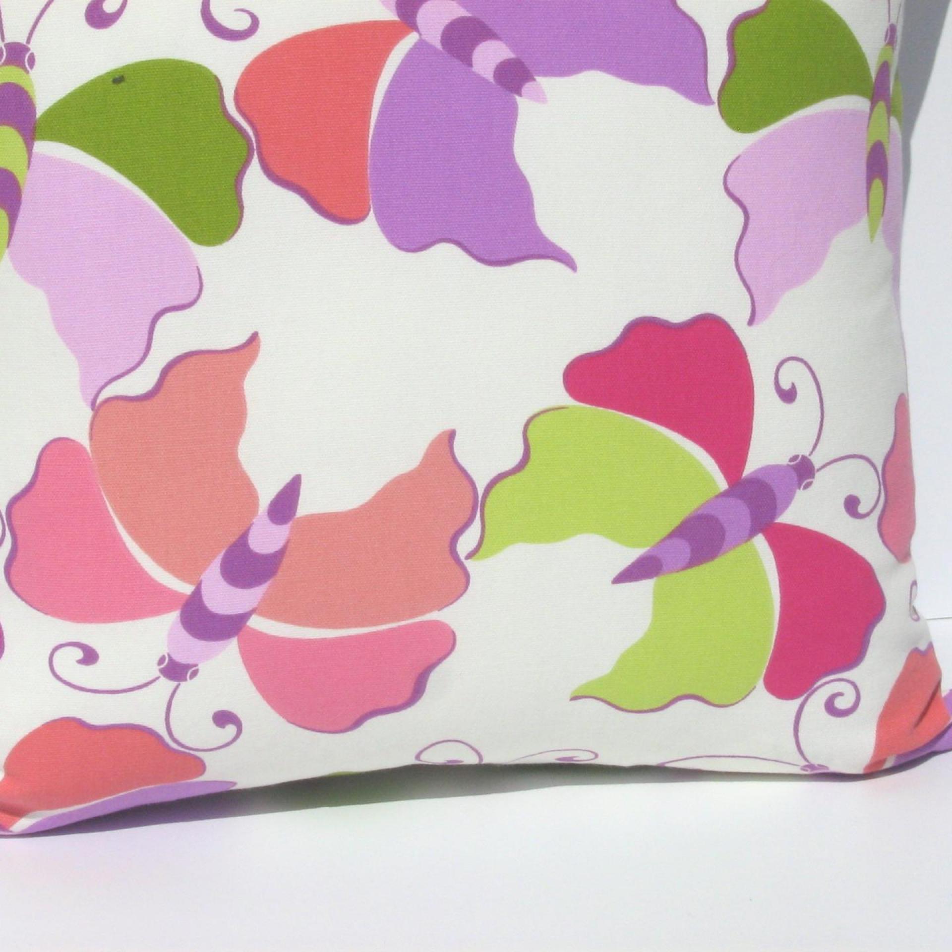 Butterfly Pillow Cover, Pop-Art Kids Room Décor, Pink, Lavender, Magenta, Coral & Green Butterflies, ~17 x 17 Pillow Cover, USA Handmade 