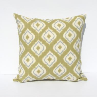 IKAT Linen Pillow Cover in Diamond-Patterned Lime Green, Dusty Blue & Cream, 17 x 17 Inches, USA Handmade Home Décor 