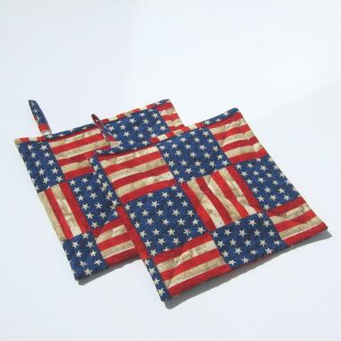Rustic Flag Potholders, Stars and Stripes Hot Pads, Americana Kitchen Décor, USA Handmade 