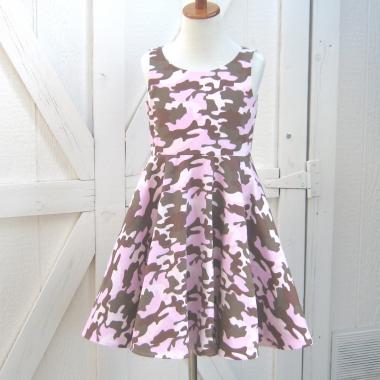 Girls' Pink Camo Dress with Full Circle Skirt, Fully Lined, Camo Wedding Flower Girl, Size 7