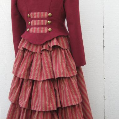 Cosplay Victorian Costume, Steampunk 1800s Travel Dress, Long Ruffled Skirt & Fitted Jacket, Size 8