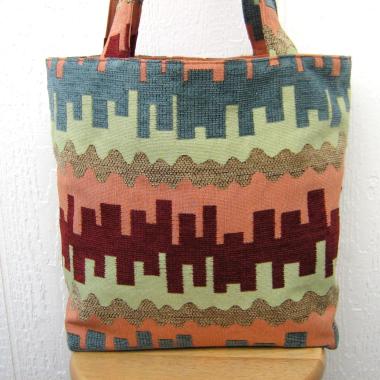 Jacquard Upholstery Tote with Pockets, SW Sandstone Colors Big Lined Bag for Shopping & Travel, Handcrafted Gift Made in New Mexico