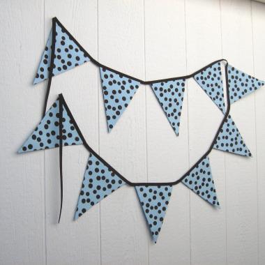 Blue Baby Shower Garland, Gender Reveal Party Décor with Polka Dots, Light Blue & Brown Bunting or Mantel Banner, Baby Nursery Decoration