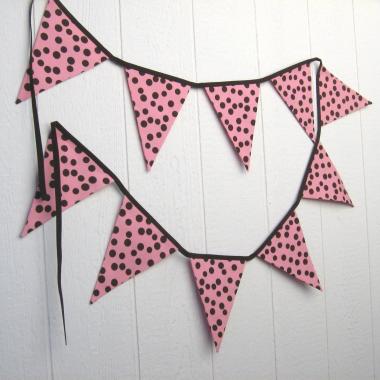 Pink Baby Shower Garland, Gender Reveal Party Décor with Polka Dots, Pink & Brown Bunting or Mantel Banner, Baby Nursery Decoration