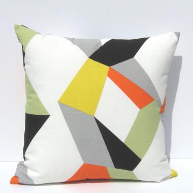 MCM Style Pillow Cover, Retro 50s Geometric Home Décor in Yellow, Green, Orange, Gray, Black, White Linen, 21 x 21