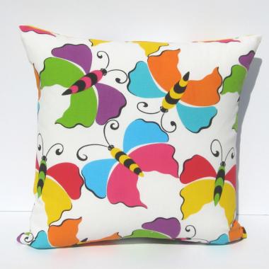 Butterfly Pillow Cover, Kids' Pop-Art Room Décor, Pink, Yellow, Turquoise, Green, Purple Butterflies, ~17x17 Pillow Cover, USA Handmade 