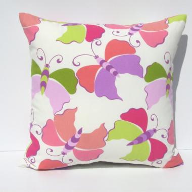 Butterfly Pillow Cover, Pop-Art Kids Room Décor, Pink, Lavender, Magenta, Coral & Green Butterflies, ~17 x 17 Pillow Cover, USA Handmade 