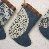 Chambray and Plaid Mini Christmas Stockings, Set of Three